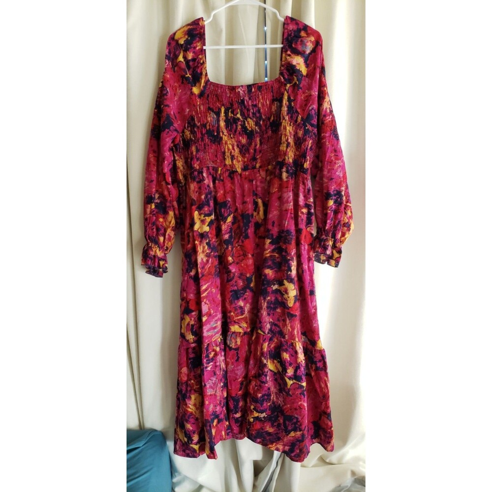 Terra & Sky Plus Size 1X  Floral Peasant Dress Smocked Long Sleeve Boho Chic - Picture 8 of 9